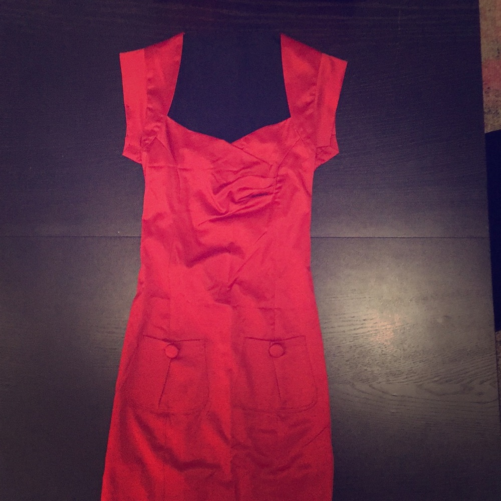 Red knee length satin dress